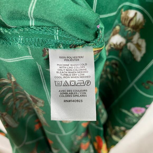 LOFT Green Floral Bird Butterfly Garden Puff Sleeve Shift Midi Dress Sz.M NWT - Picture 15 of 16